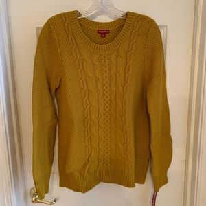 Mustard color cable knit chunky sweater